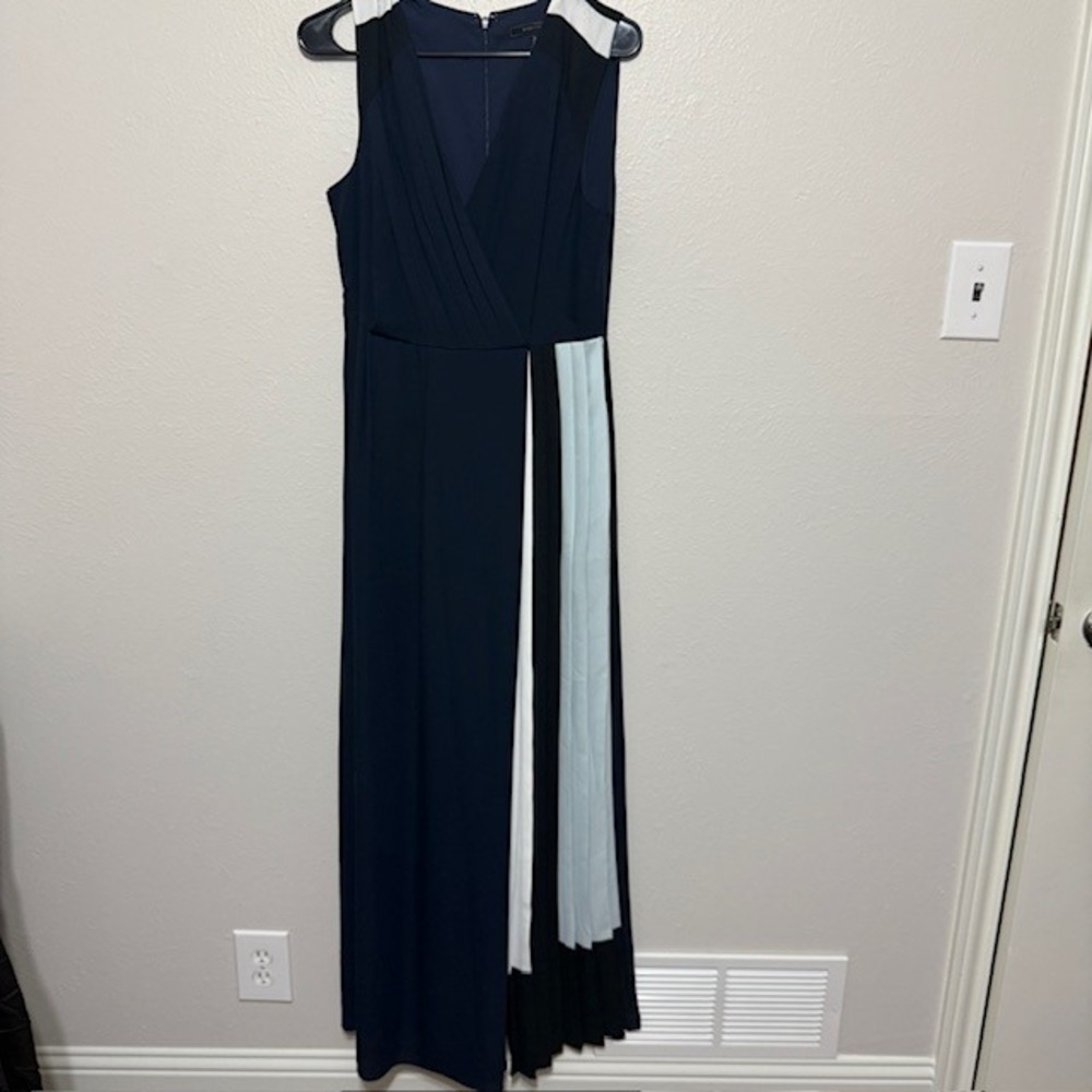 BCBGMAXAZRIA Sleeveless Wide Leg Overlay Jumpsuit Colorblock Pleated Formal - Picture 8 of 11
